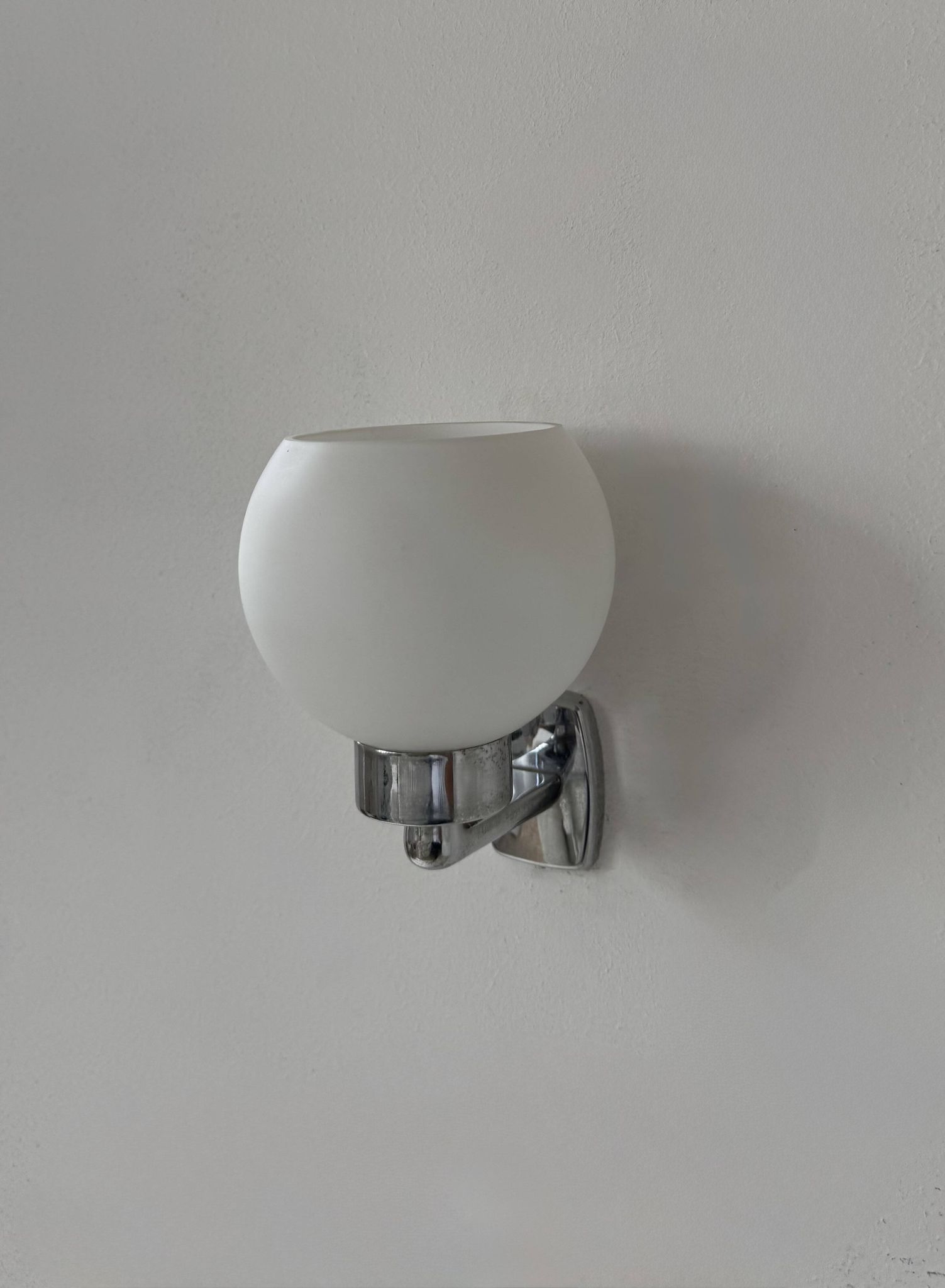 Pair of vintage wall lights, chrome and opaline glass, France, 1970