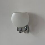 Pair of vintage wall lights, chrome and opaline glass, France, 1970