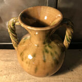 Handled vase in enameled ceramic, stamp to identify