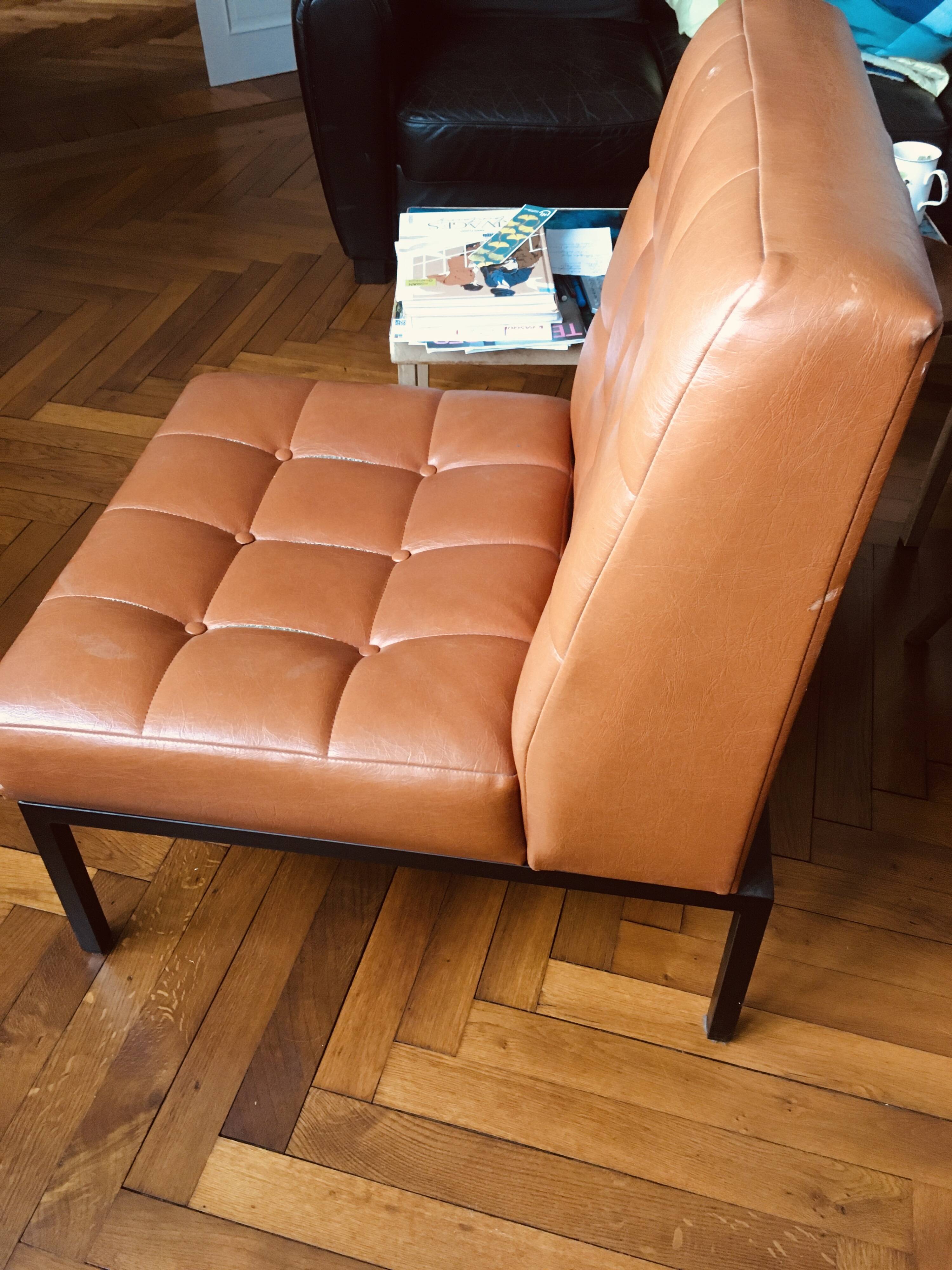 1970s lounge chair in faux leather and black steel