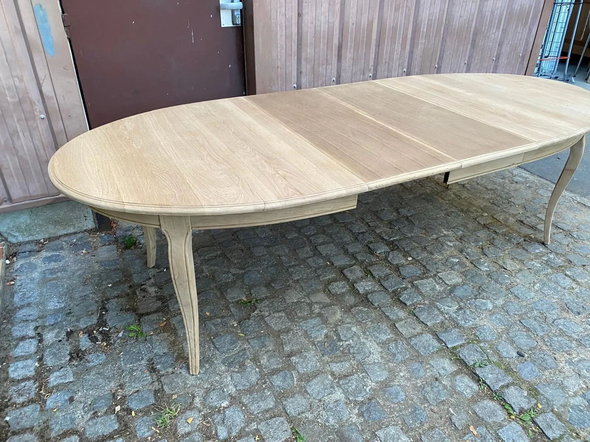Louis XV oval extendable dining table stripped in solid oak 260cm 1970