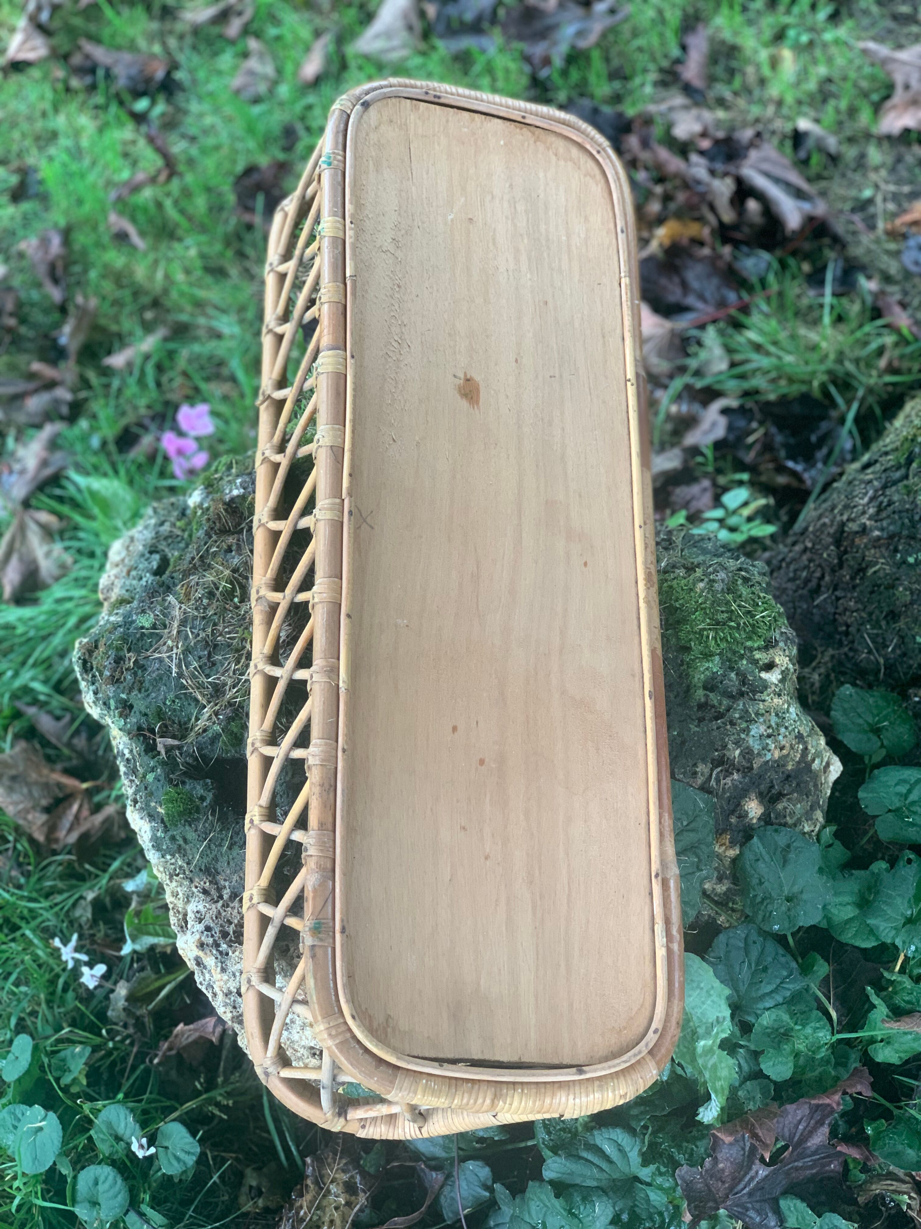 Antique rattan wall shelf