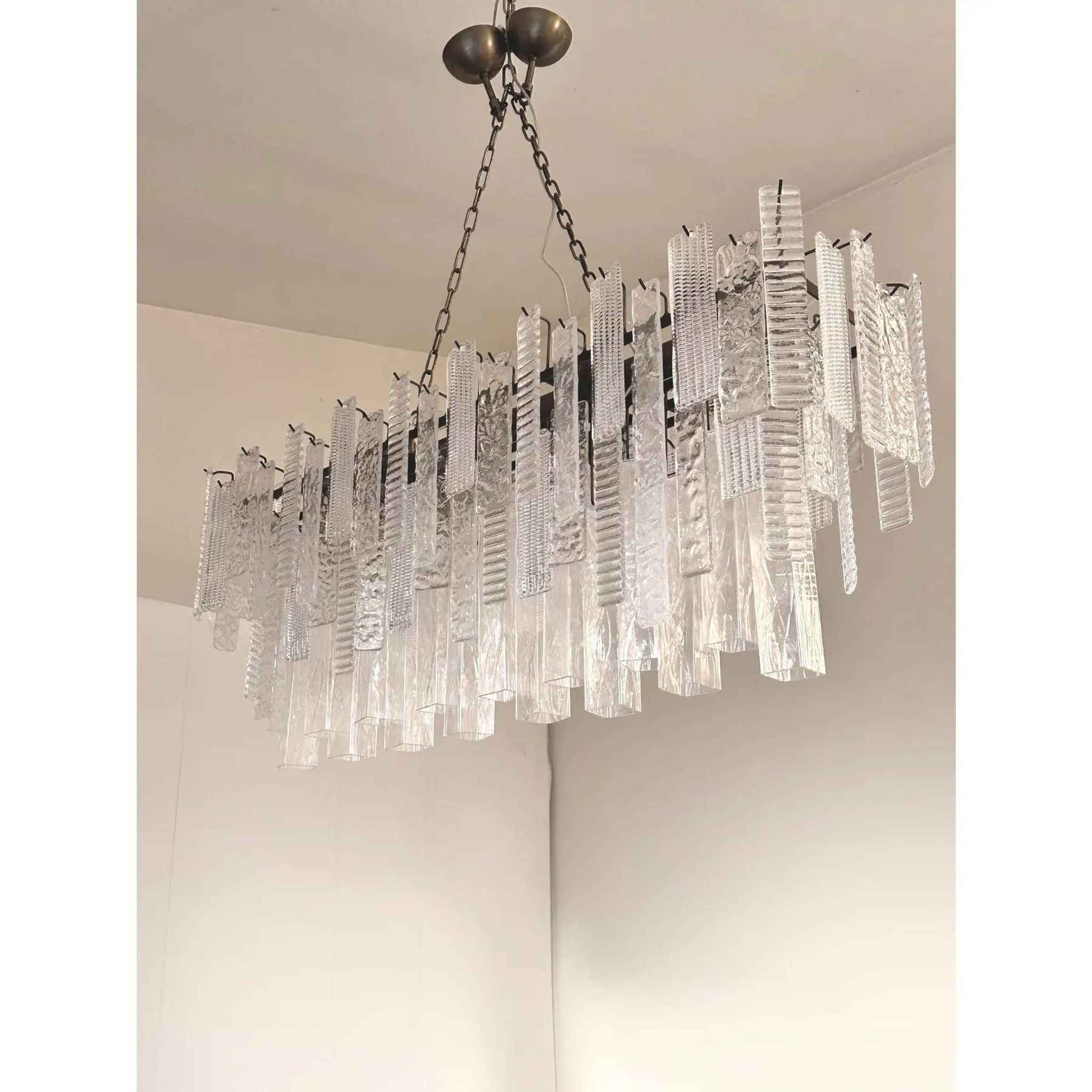Contemporary Italian Rectangular Strip “Listelli” Murano Glass Chandelier b
