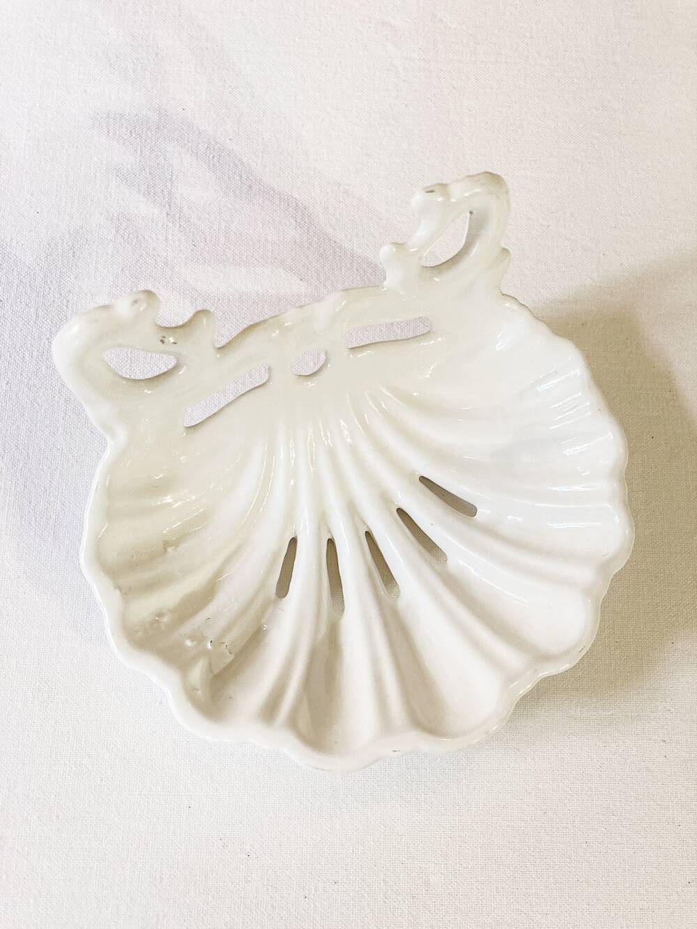 White enameled cast iron soap dish