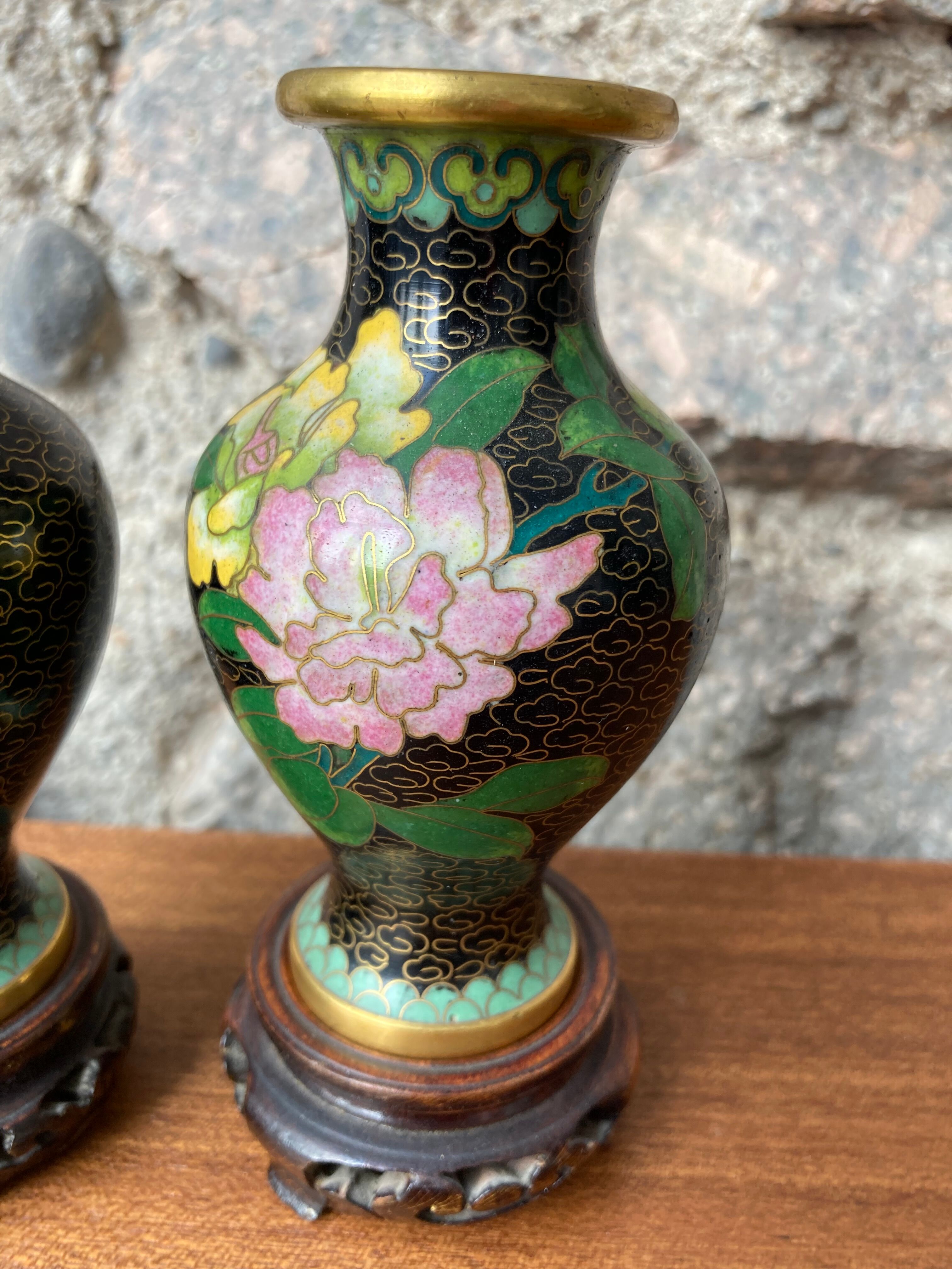 Pair of chinese cloisonné miniature vases 2nd half xxth