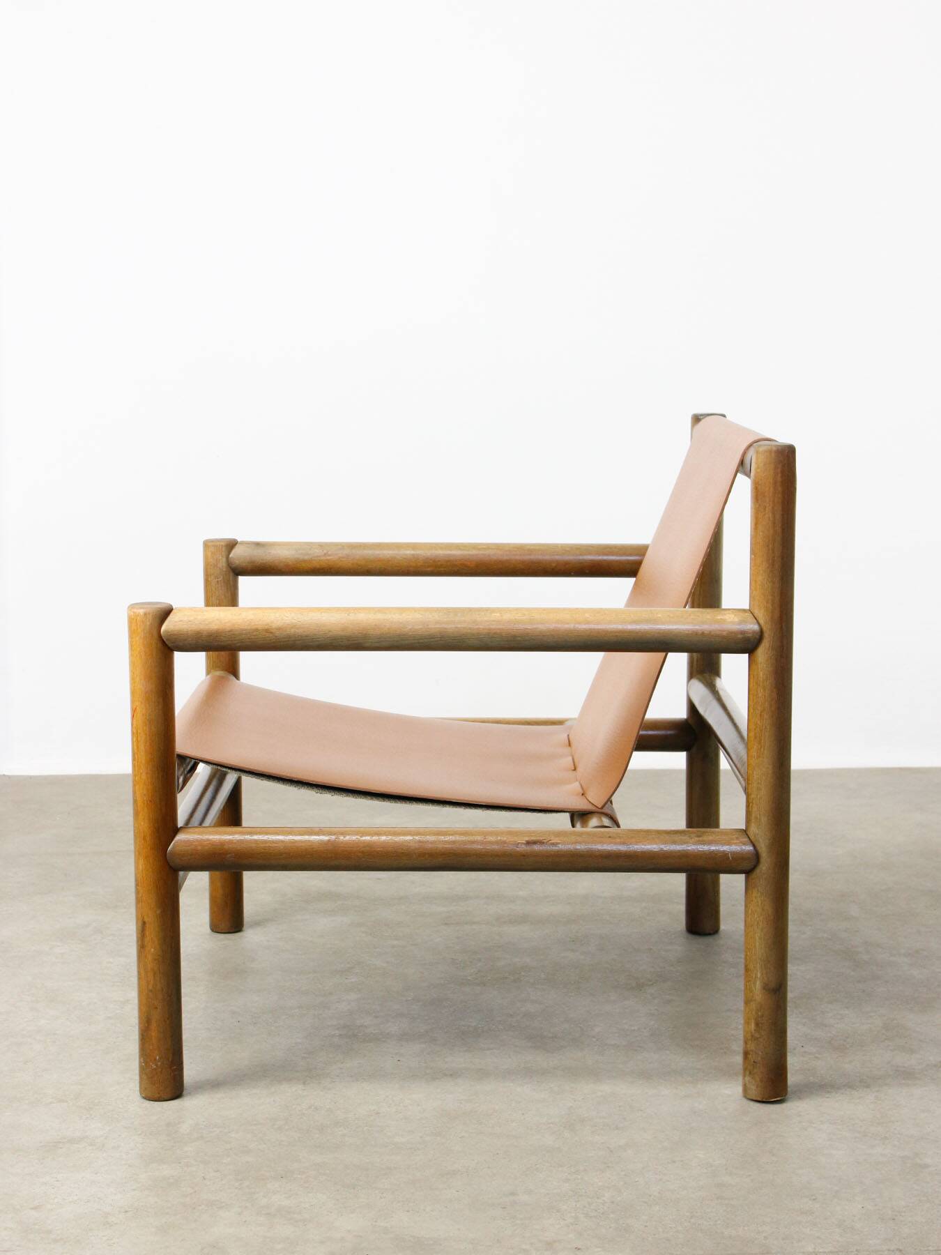Mid-Century Scandinavian Armchair in Wood & Brown Leatherette, 60s