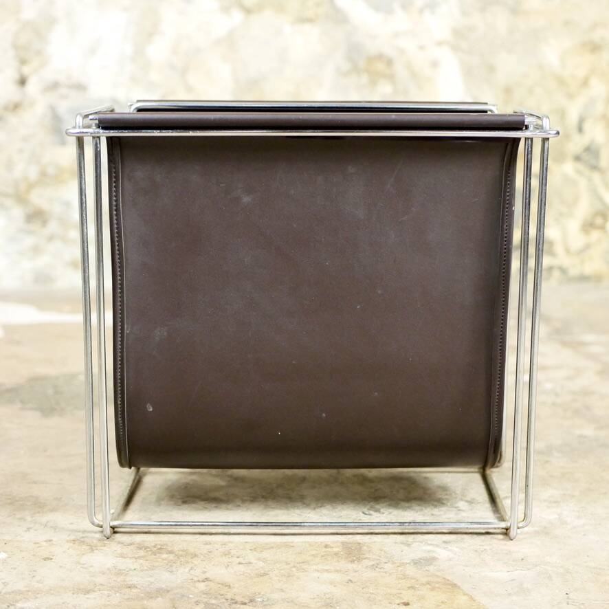 Gérard Rignault faux leather and metal magazine rack