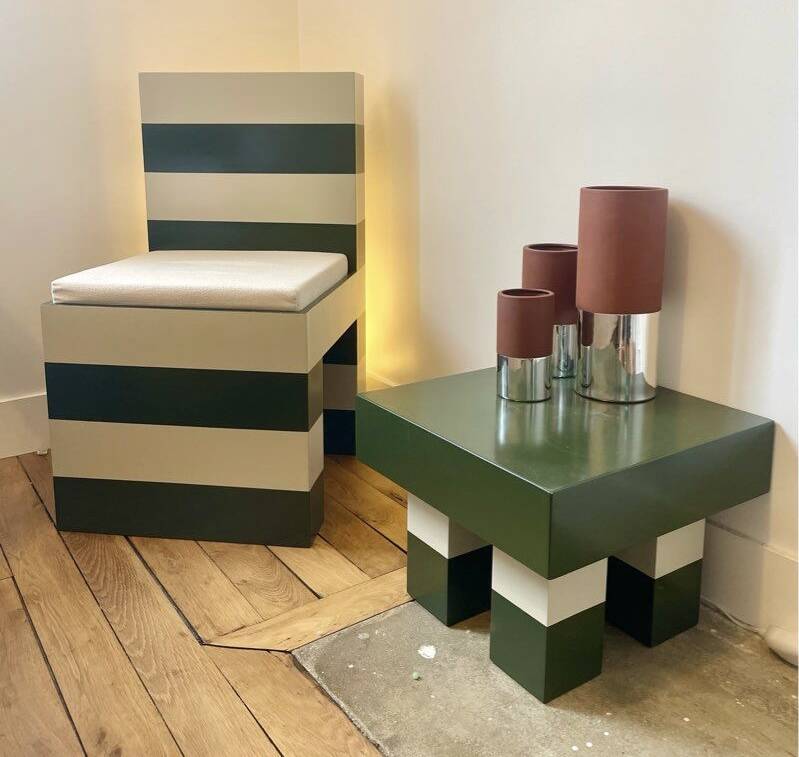 Pradier Jeauneau Monoprix lacquered striped stool