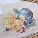 Watercolor bouquet of roses in preparation, Géo, 1948