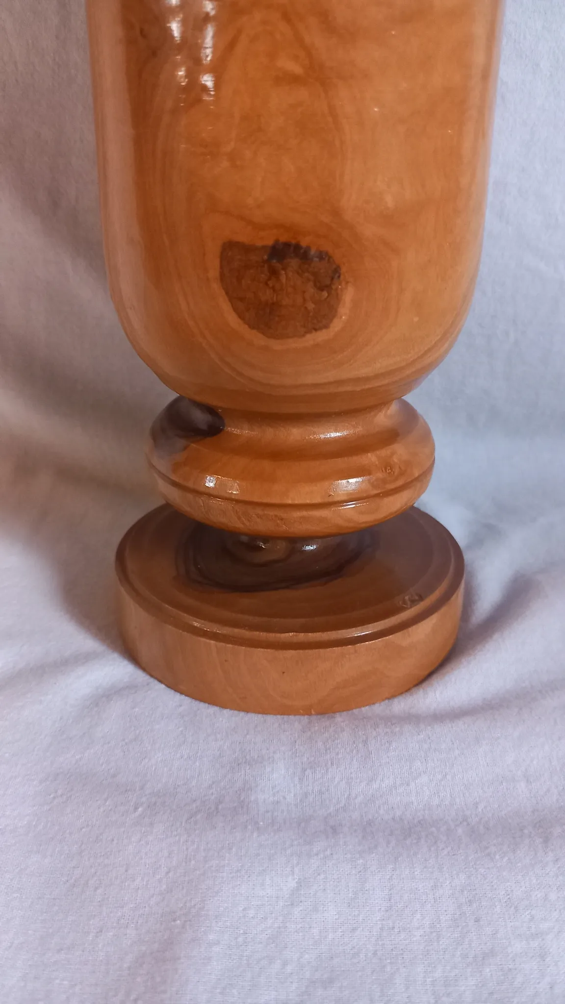 Vintage hand-turned solid olive wood vase – 1970s