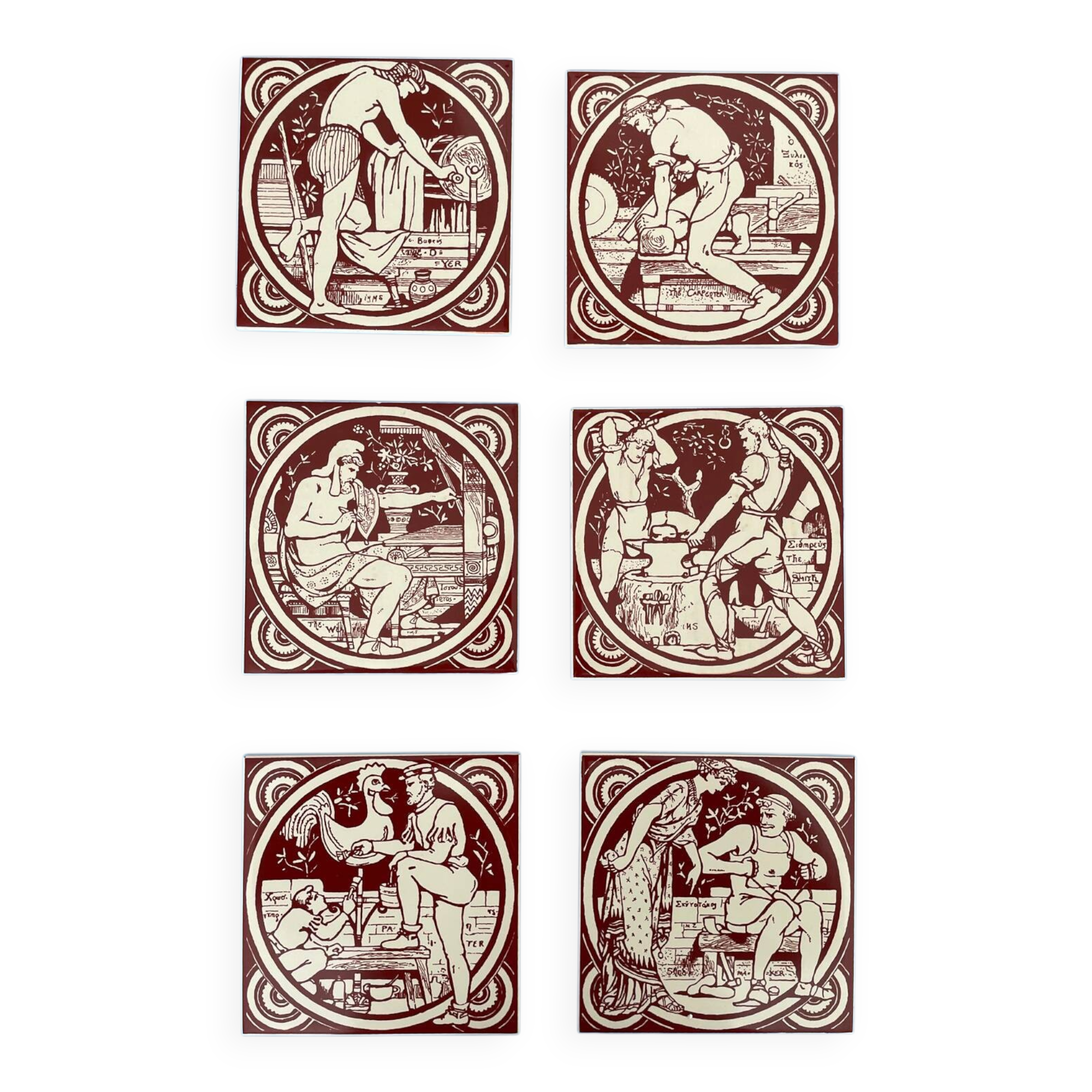 Set of 6 John Moyr Smith 15×15cm tiles – collector's items