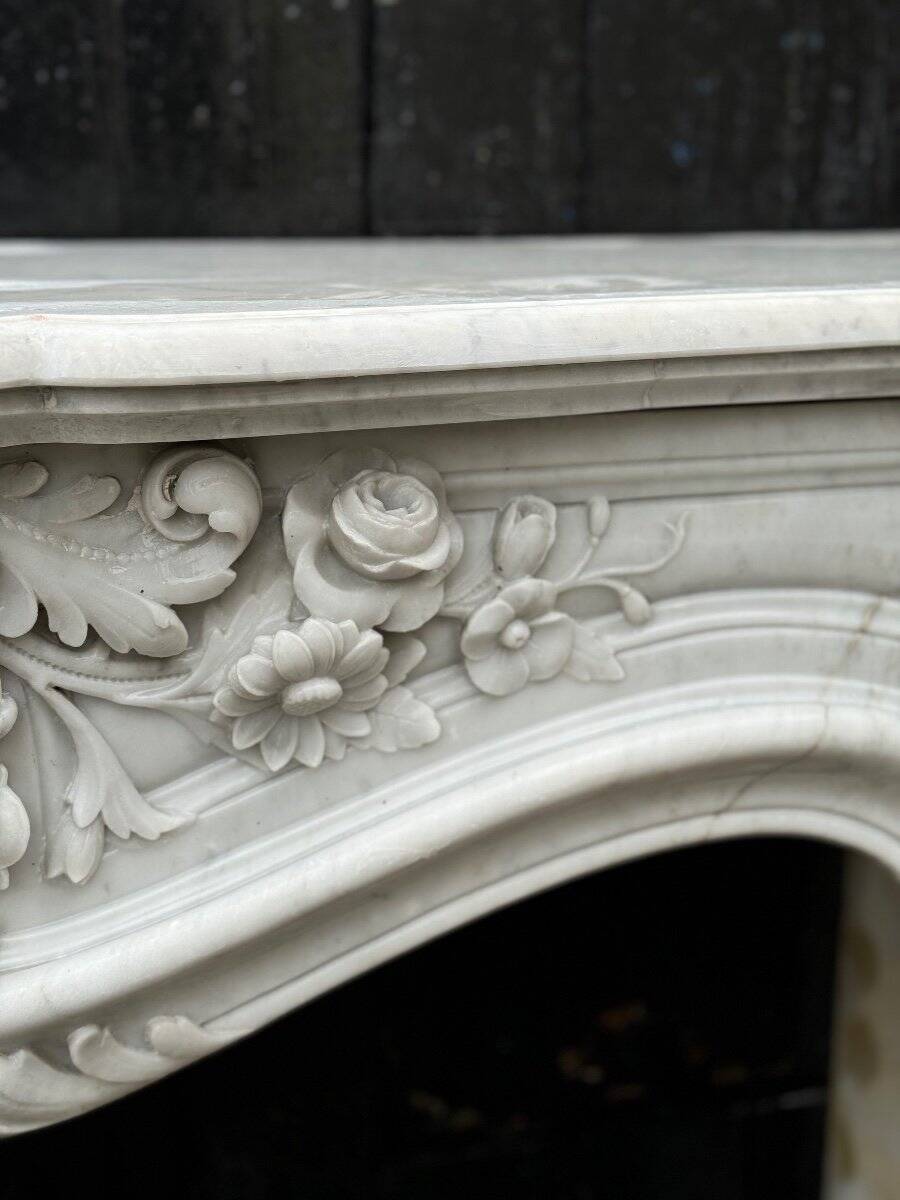 Imposing louis xv style fireplace in white carrara marble circa 1880