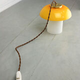 Mid-century yellow glass & brass mushroom table lamp