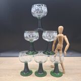Set of 6 engraved Roemer wine glasses