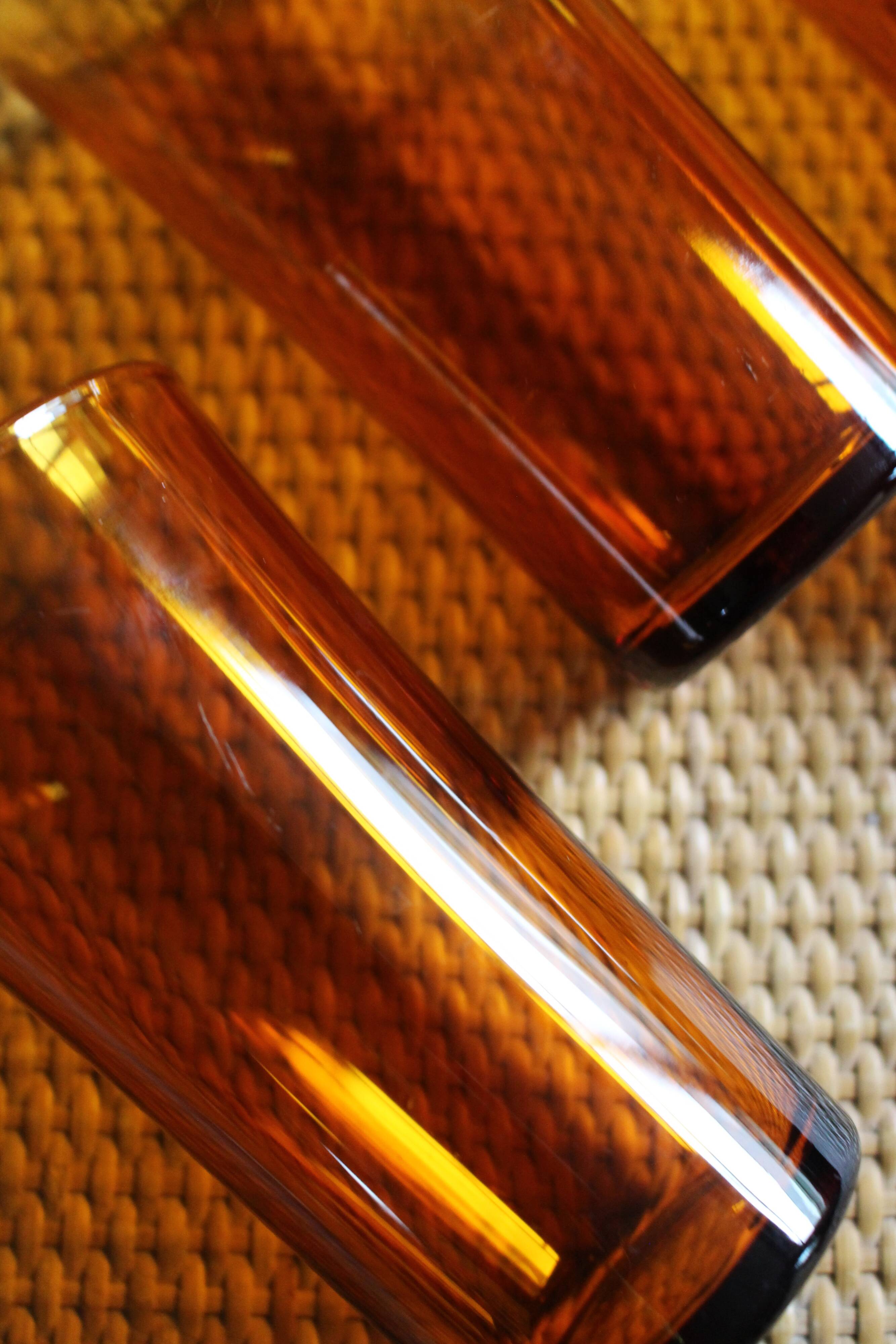 A set of 3 large amber orange glasses Duralex Vintage.