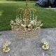 Mid-century chandelier and 2 wall sconces in gilded brass and clear glass, 1960s.