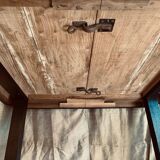 Art Deco dining table with raw wood top