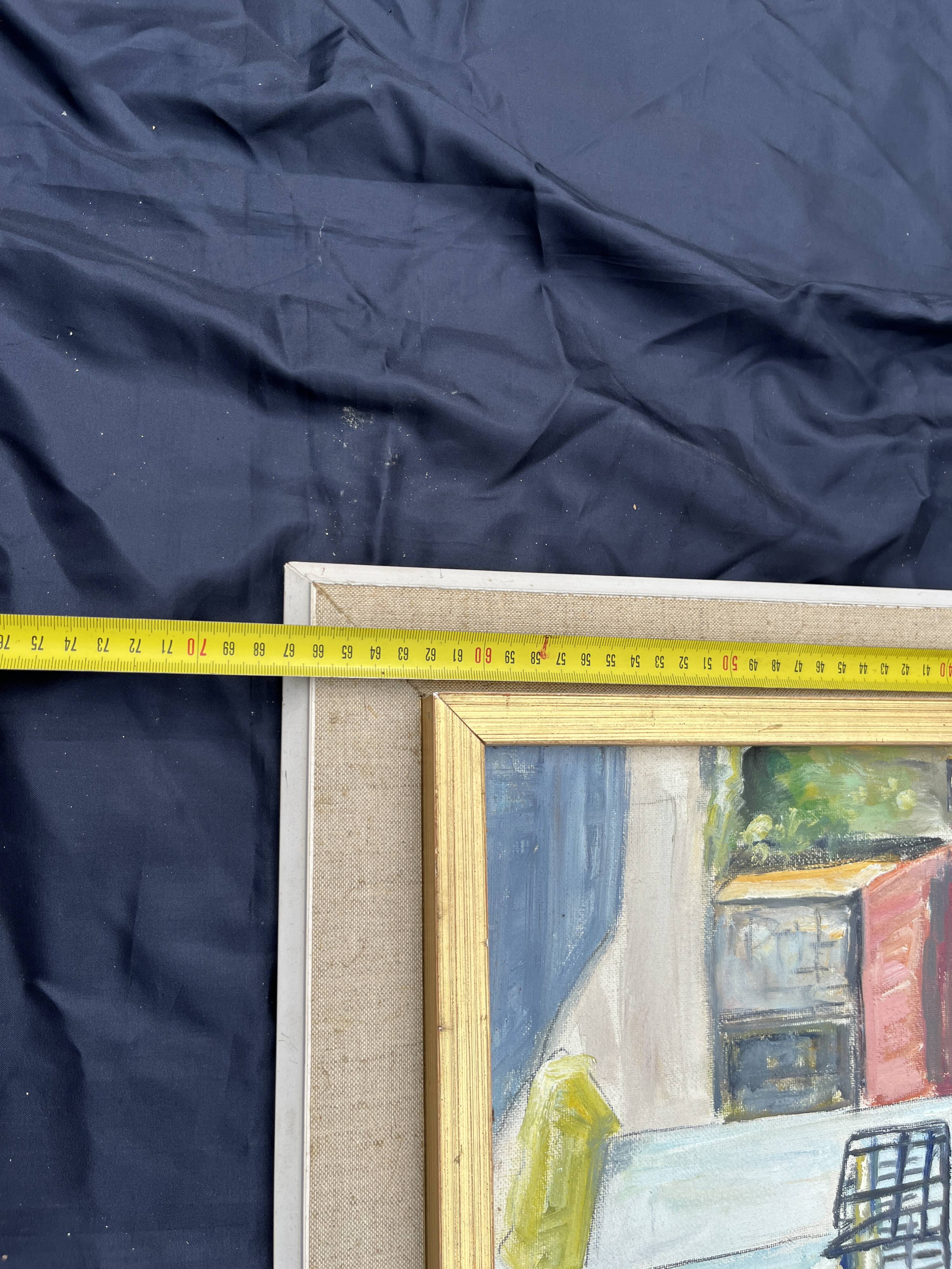 Painting, Basque house with green shutters