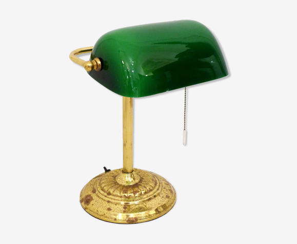 Lampe de bureau bibliothèque banquier verte & dorée | Selency