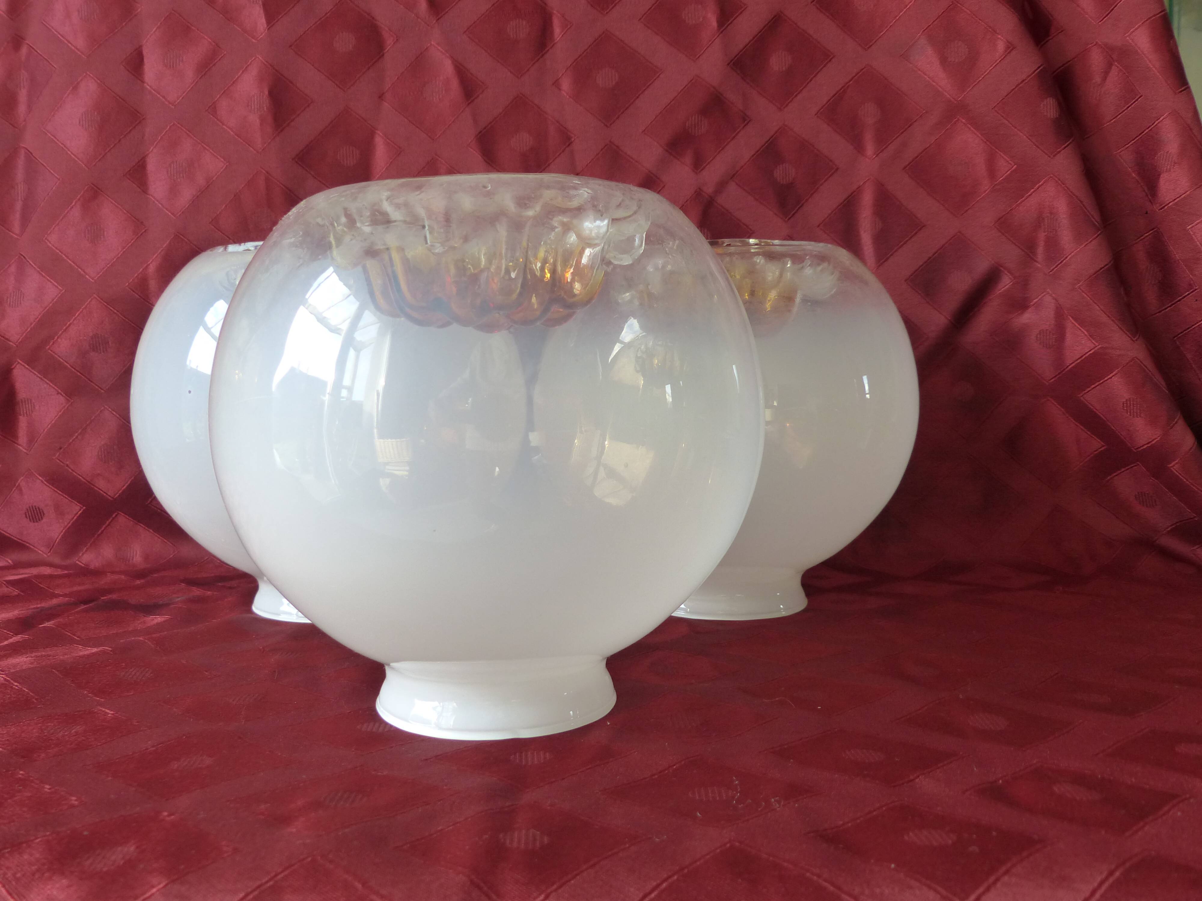 Series of 3 globes, vintage lampshades.