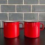 Red enameled sheet metal mug