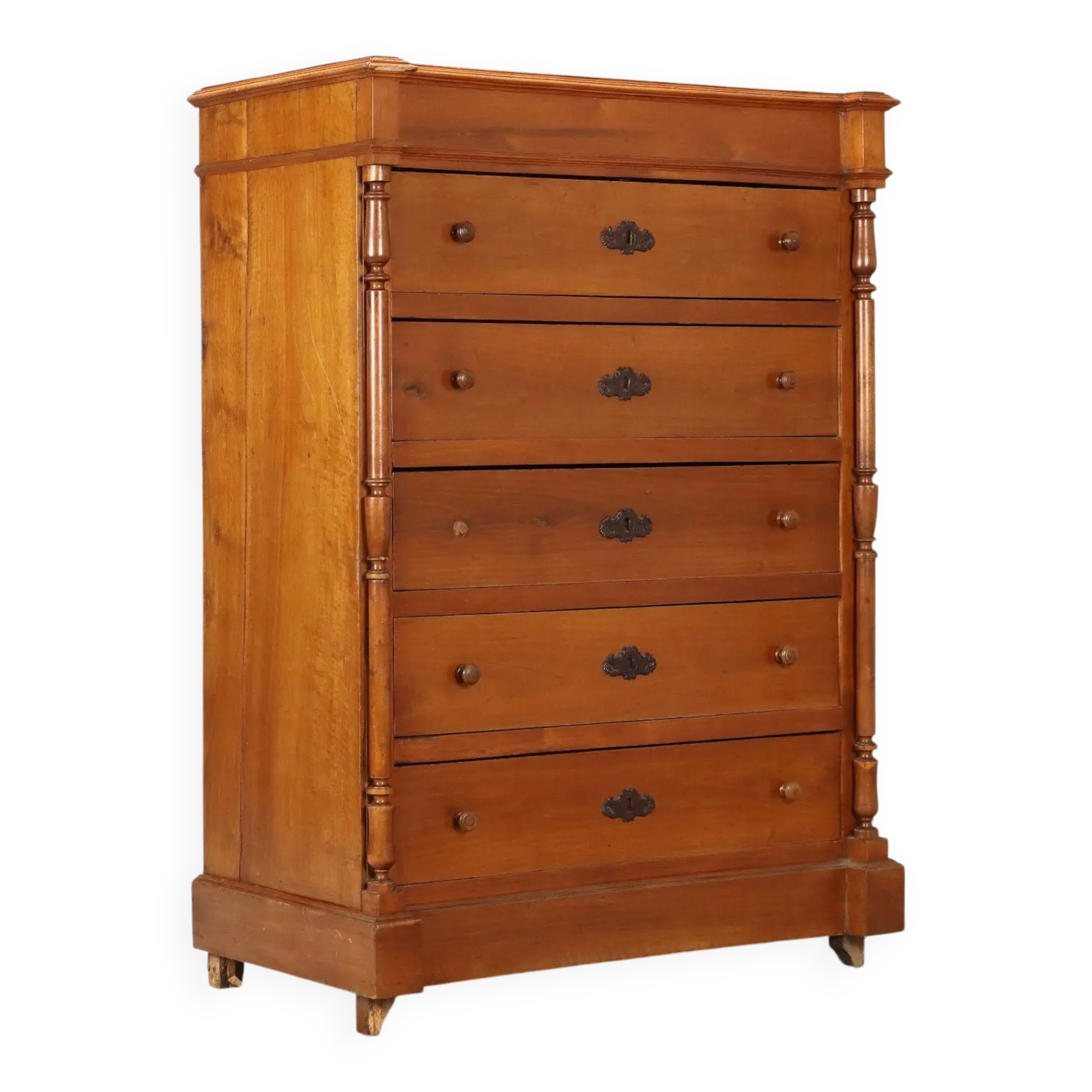 Commode ancienne Umbertino en noyer 5 tiroirs XX Century