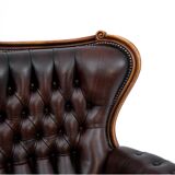 Deep buttoned brown leather salon set