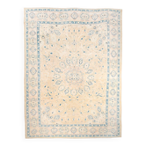 Tapis persan vintage beige et bleu à motifs floraux, 301x388 cm