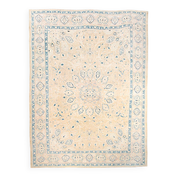 Tapis Persan Vintage Beige Et Bleu à Motifs Floraux, 301x388Cm