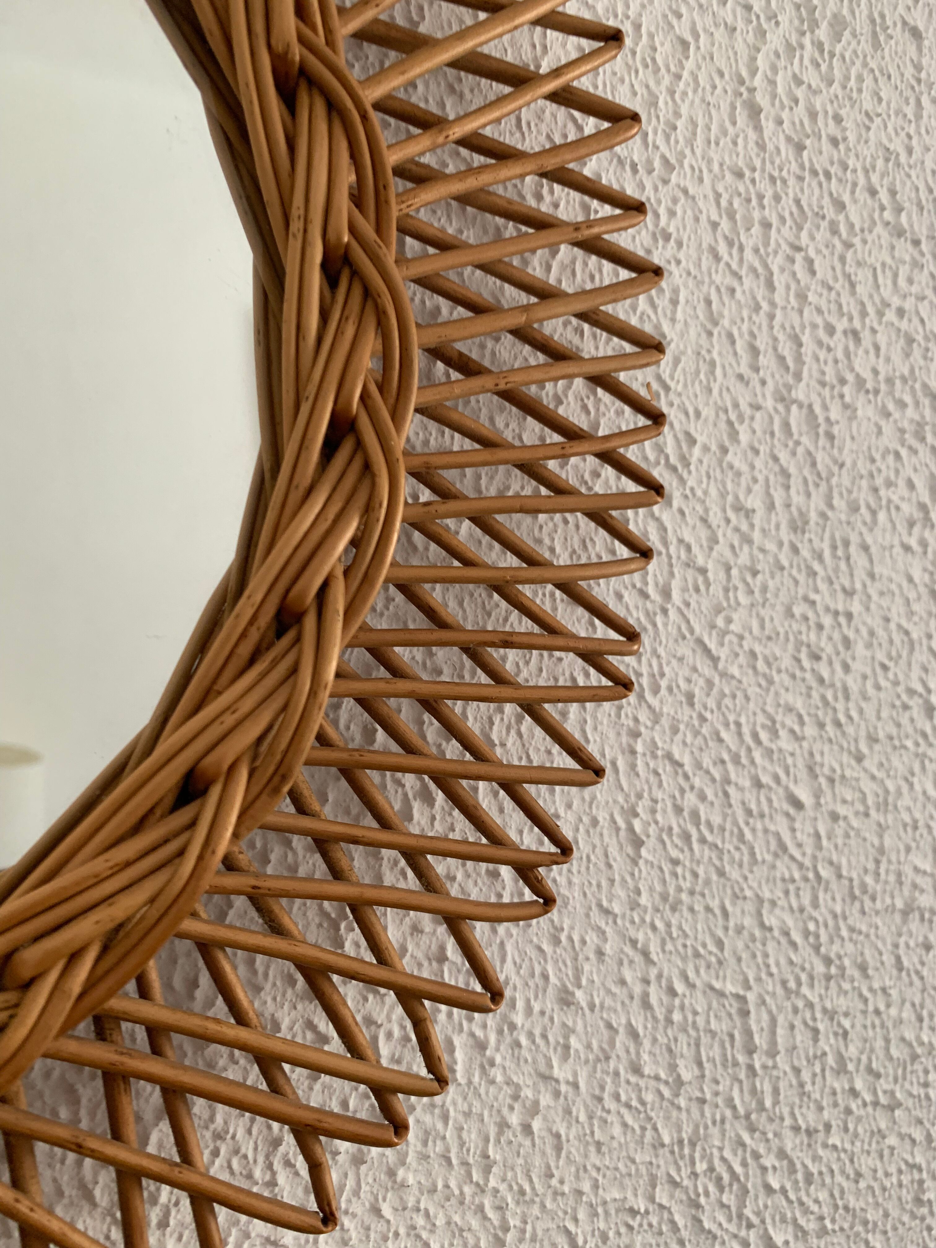 Vintage mirror 1960 sun rattan flower wicker - 37 cm