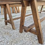 Pair of rustic solid oak farm benches 19th century - 2m90