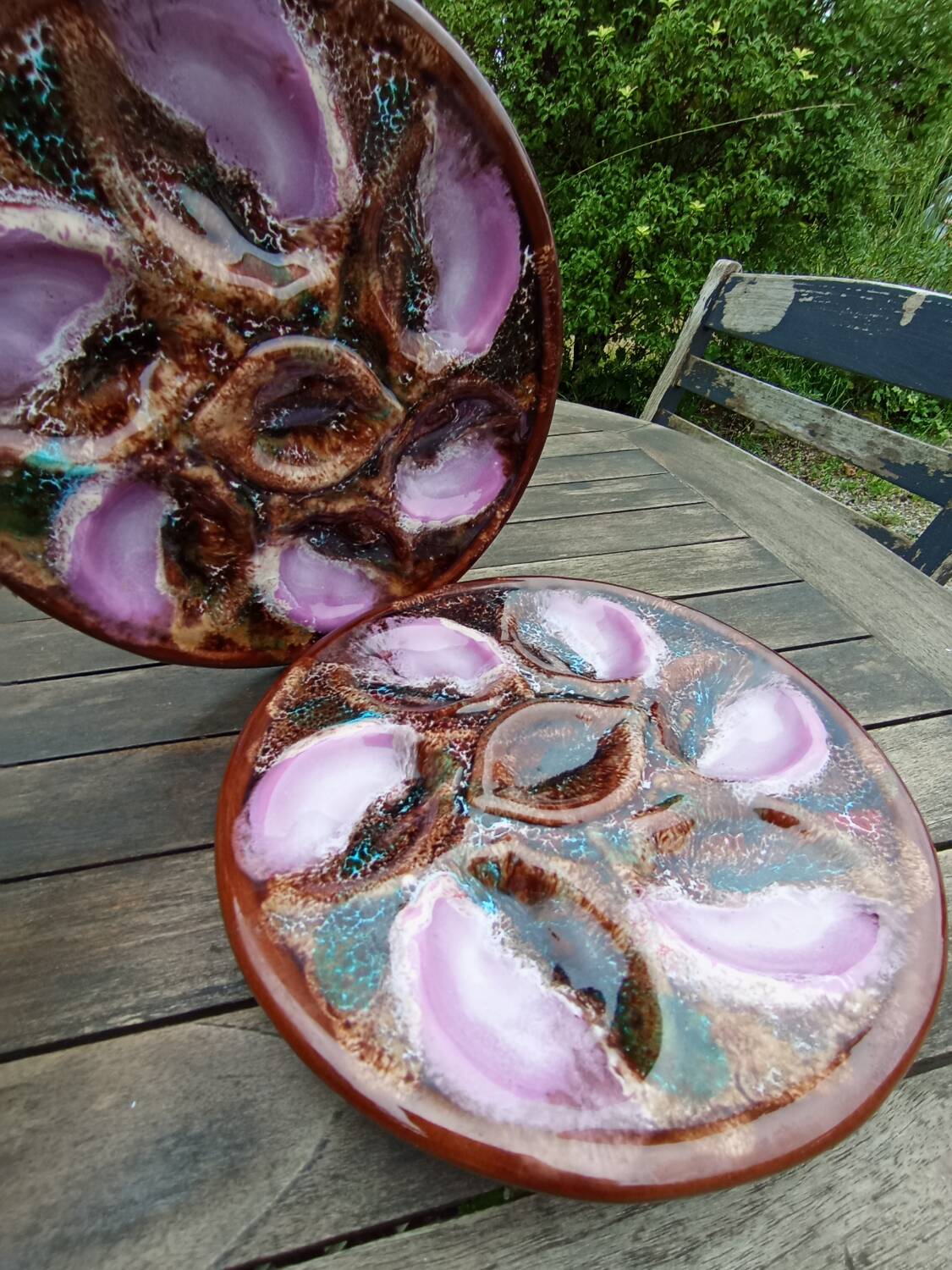 2 majolica oyster plates, Vallauris