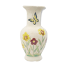 Vase vintage signé céramique brute fleurs émaillées