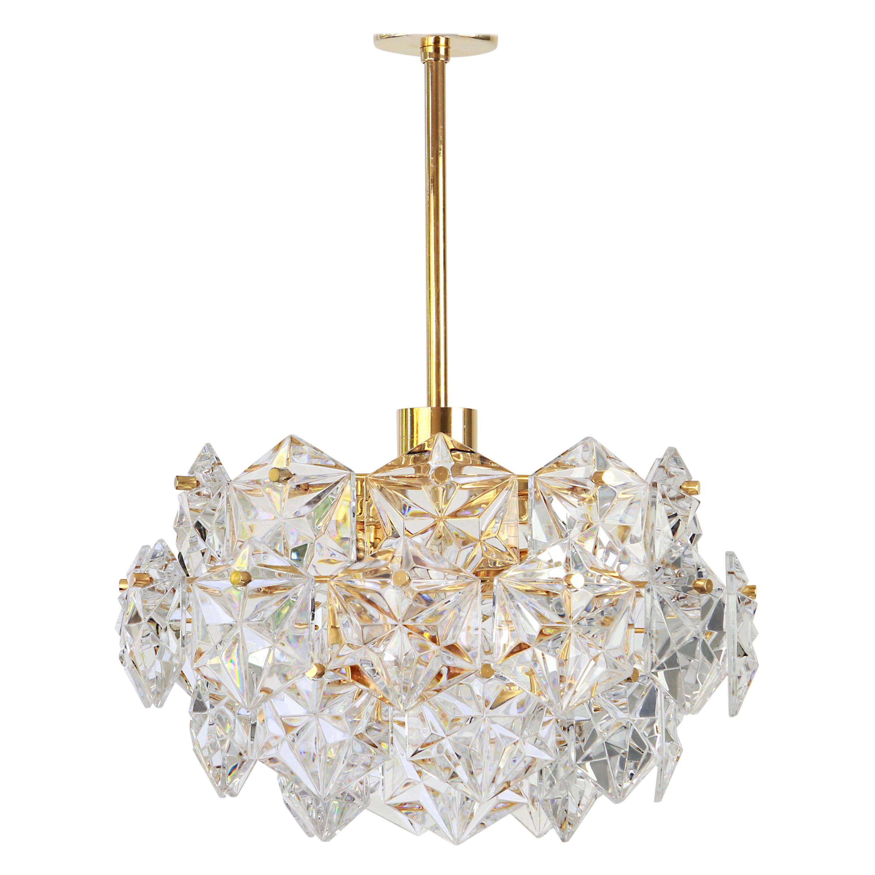 Magnificent chandelier, brass and crystal glass by Kinkeldey, Germany, 1970.