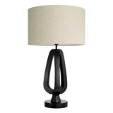 Pair of table lamps in patinated bronze with black granite bases