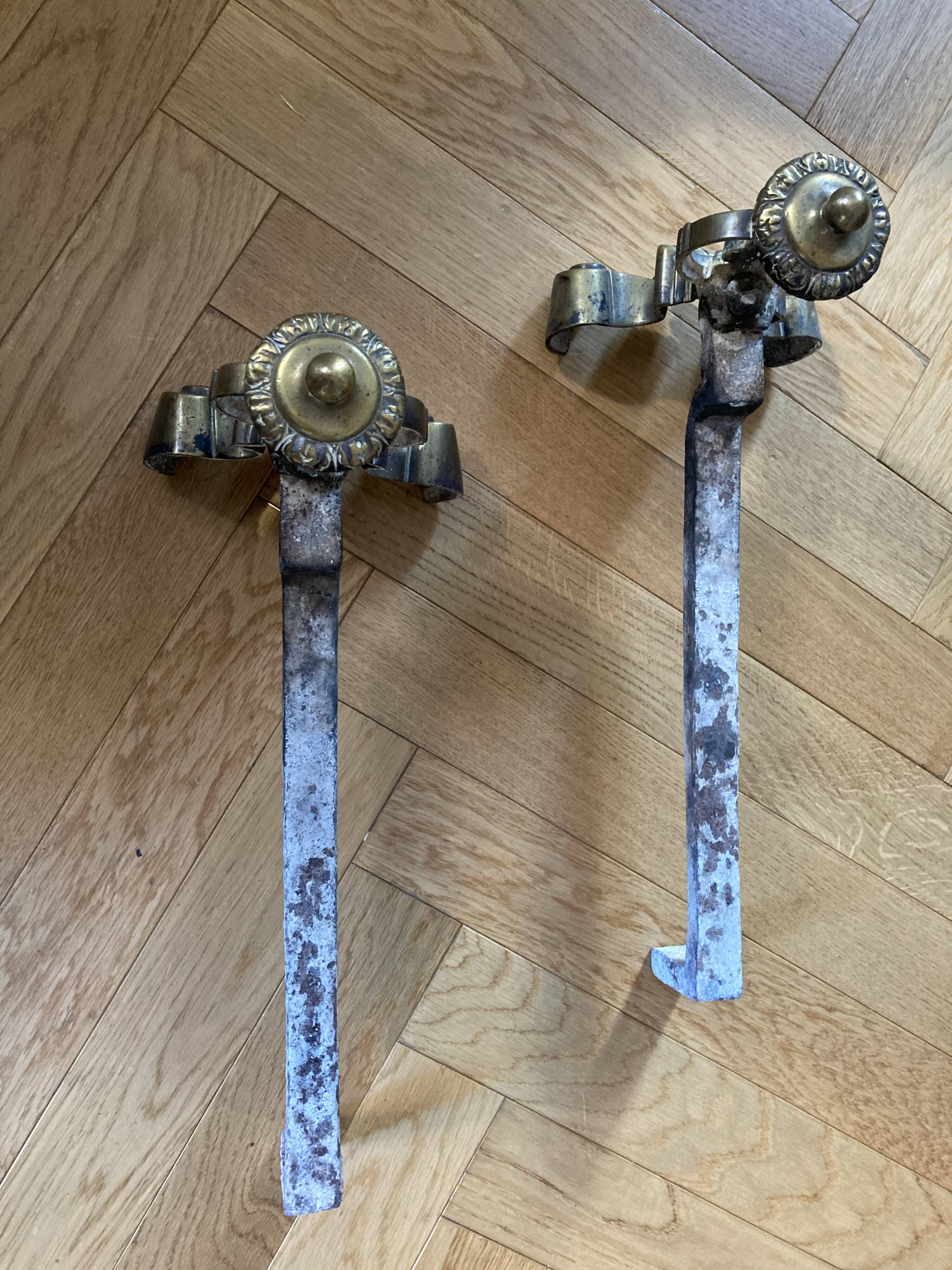 Antique bronze and cast iron chenets