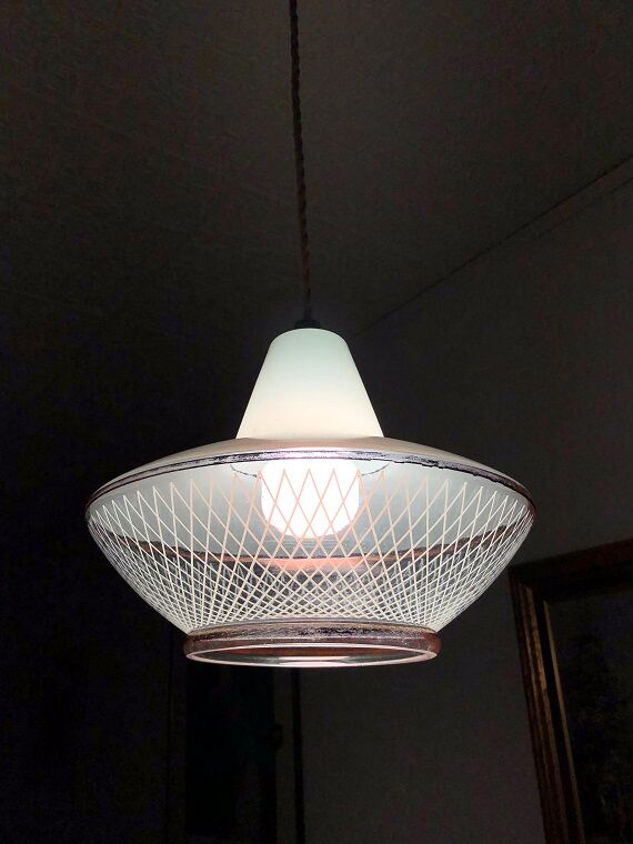 Striated glass suspension, modernist, from the 50s