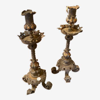 Pair of neo-gothic metal candle holders