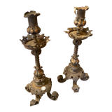 Pair of neo-gothic metal candle holders
