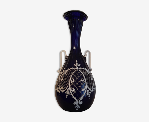 Rare antique vase 1850 victorian bohemian decor lace emaillee