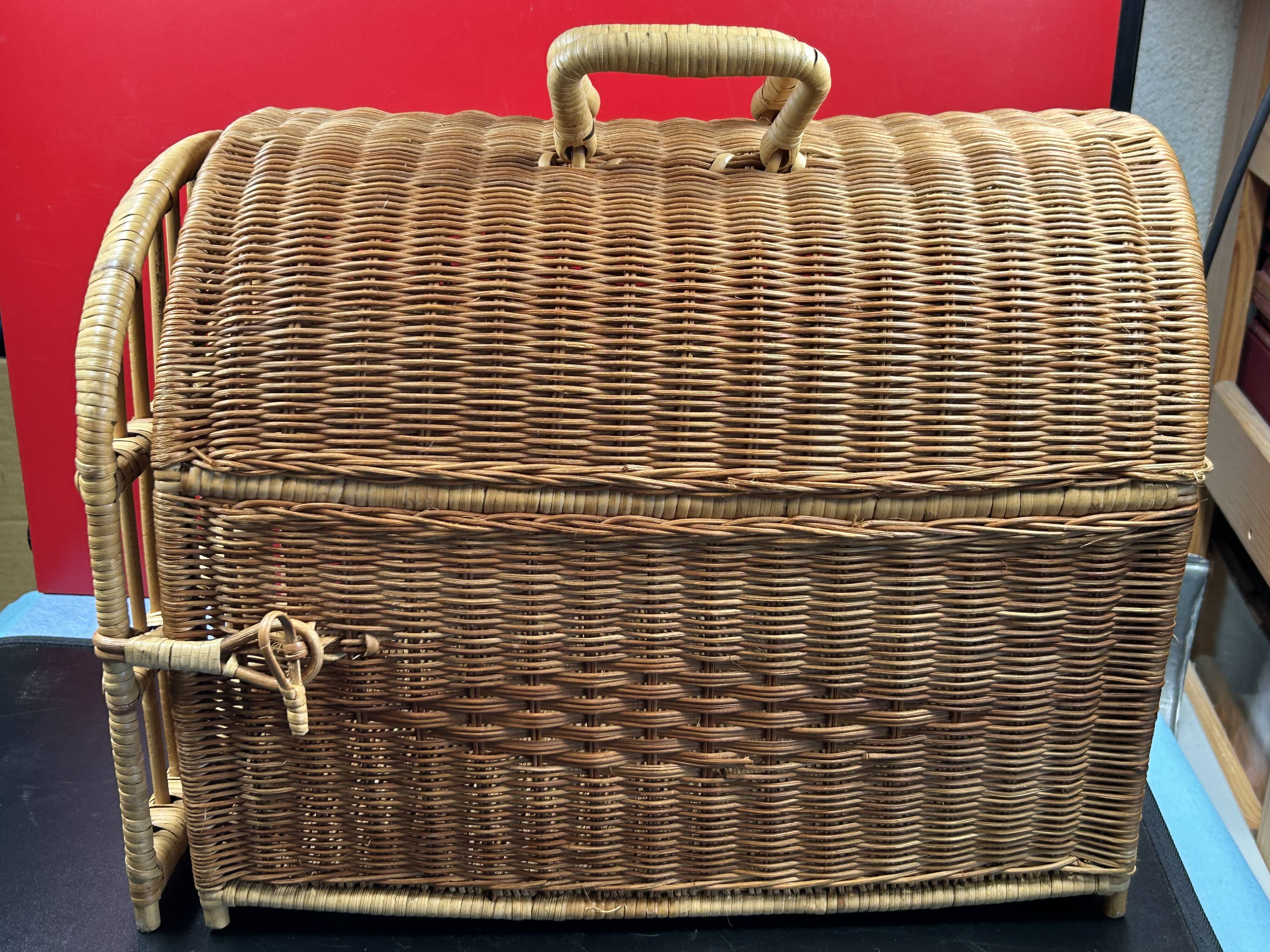 Panier cage osier/rotin de transport voyage pour chat, animaux