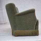 1960s, Danish 3-seater sofa, original green furniture velour, oak wood.