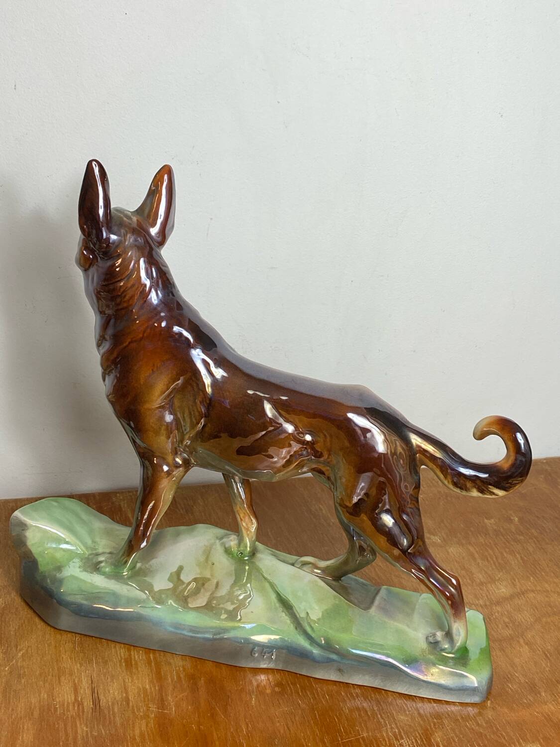 Iridescent ceramic wolf dog, Hubert Béquet