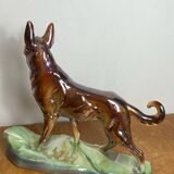 Iridescent ceramic wolf dog, Hubert Béquet