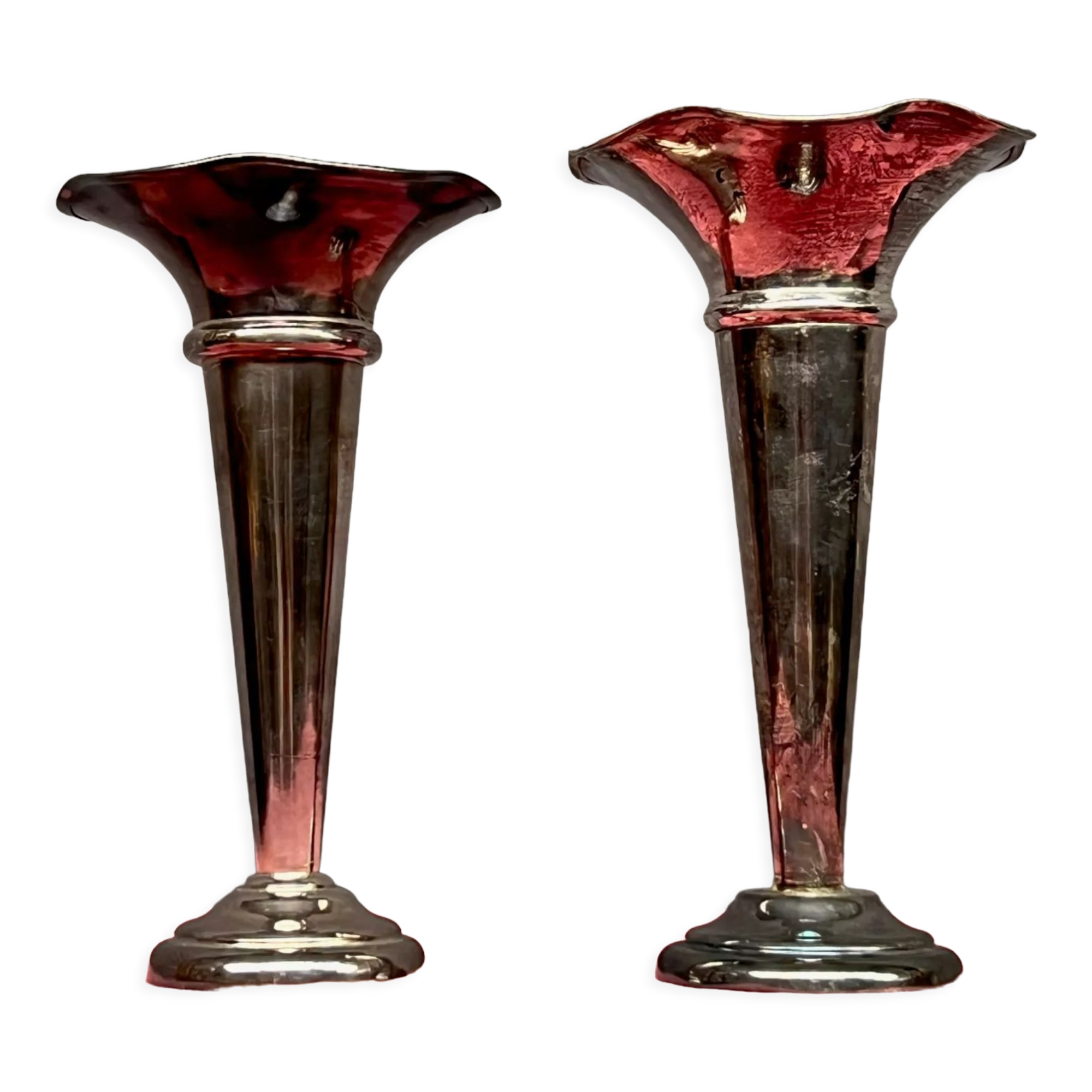 Silver plated metal vases