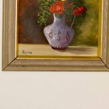 Original Swedish oil on panel "Flowers" by Regran - Vintage & Framed