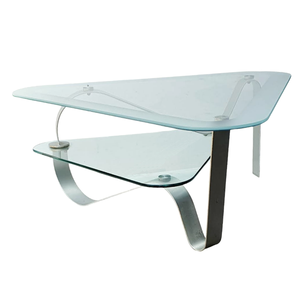 Brushed metal and smoked glass coffee table from the 1970s