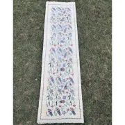 Hand-Knotted Silk Runner Rug for Hallway, Ivory Floral Vine Design Rug for Kitchen