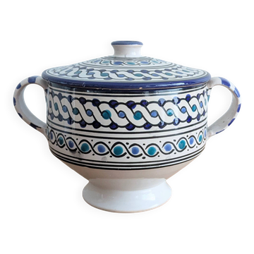 Vintage ceramic soup tureen from Tunisia – 1970s – Blue and t