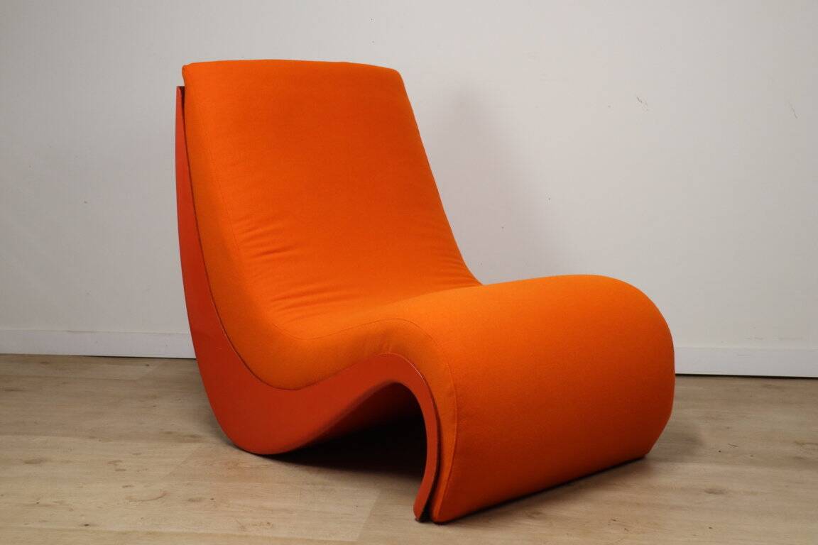 Vintage organic armchair in orange fabric and fiber, 1970
